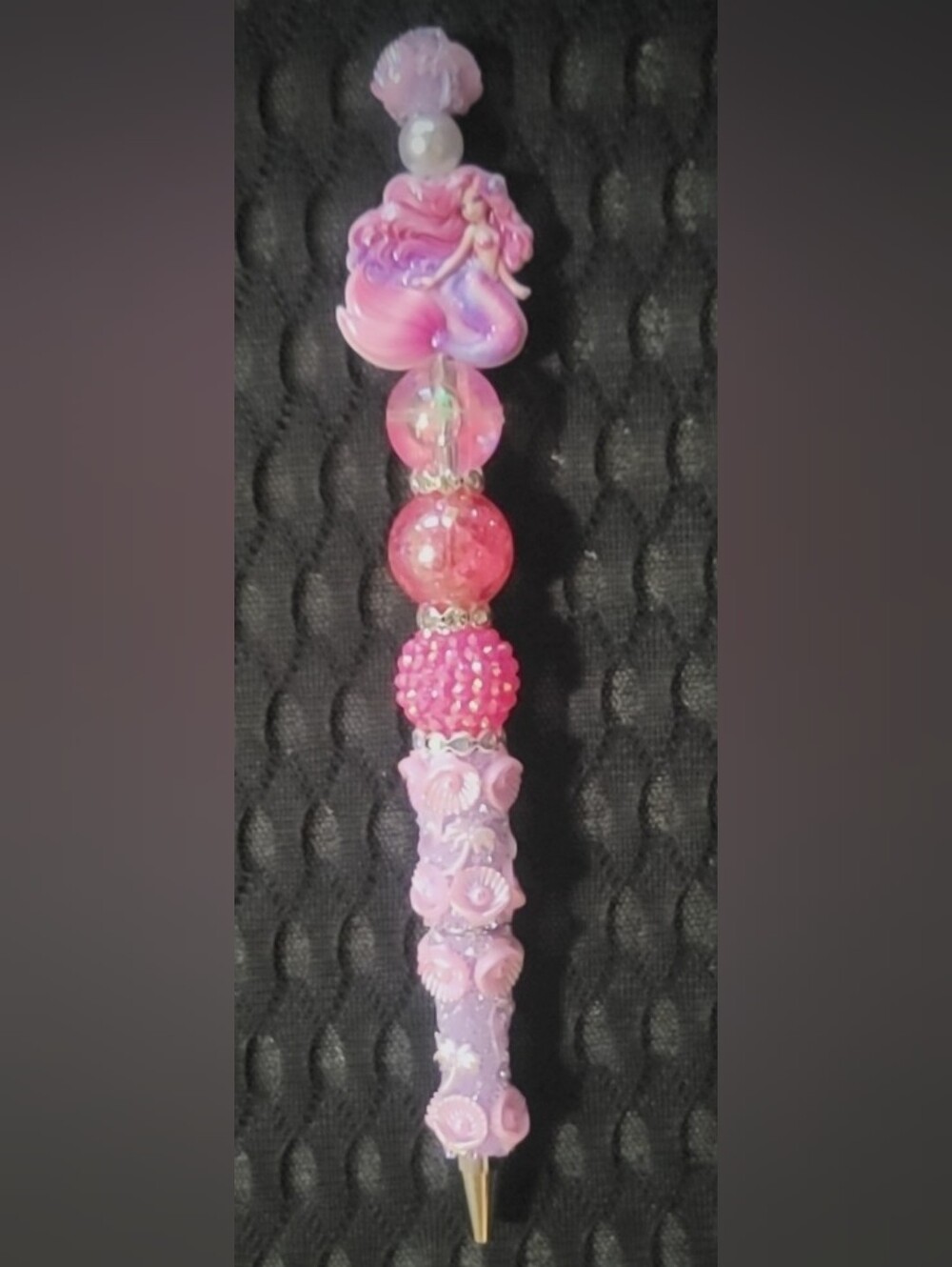 Handmade mermaid themed beadable ink pen decorated with a mix of bling beads
